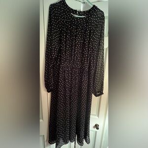 Boden Erica Polka Dot Chiffon Midi Dress Black US Size 16R Worn Once